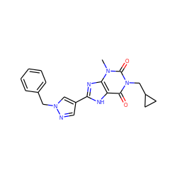 Cn1c(=O)n(CC2CC2)c(=O)c2[nH]c(-c3cnn(Cc4ccccc4)c3)nc21 ZINC000029055716