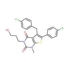 Cn1c(=O)n(CCCO)c(=O)c2c(Cc3ccc(Cl)cc3)c(-c3ccc(Cl)cc3)sc21 ZINC001772571516