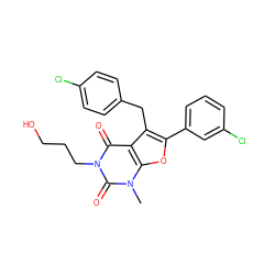 Cn1c(=O)n(CCCO)c(=O)c2c(Cc3ccc(Cl)cc3)c(-c3cccc(Cl)c3)oc21 ZINC001772615124