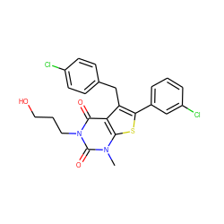 Cn1c(=O)n(CCCO)c(=O)c2c(Cc3ccc(Cl)cc3)c(-c3cccc(Cl)c3)sc21 ZINC001772631128