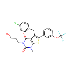 Cn1c(=O)n(CCCO)c(=O)c2c(Cc3ccc(Cl)cc3)c(-c3cccc(OC(F)(F)F)c3)sc21 ZINC001772649256