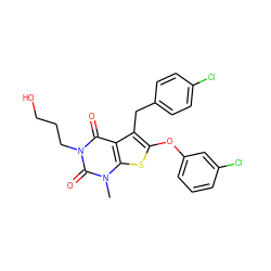 Cn1c(=O)n(CCCO)c(=O)c2c(Cc3ccc(Cl)cc3)c(Oc3cccc(Cl)c3)sc21 ZINC001772640016