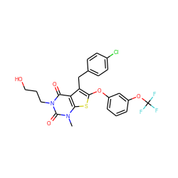 Cn1c(=O)n(CCCO)c(=O)c2c(Cc3ccc(Cl)cc3)c(Oc3cccc(OC(F)(F)F)c3)sc21 ZINC001772608939