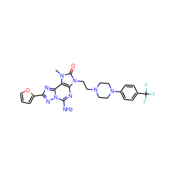 Cn1c(=O)n(CCN2CCN(c3ccc(C(F)(F)F)cc3)CC2)c2nc(N)n3nc(-c4ccco4)nc3c21 ZINC000148693127