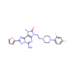 Cn1c(=O)n(CCN2CCN(c3ccc(F)cc3F)CC2)c2nc(N)n3nc(-c4ccco4)nc3c21 ZINC000148686300