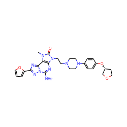 Cn1c(=O)n(CCN2CCN(c3ccc(O[C@@H]4CCOC4)cc3)CC2)c2nc(N)n3nc(-c4ccco4)nc3c21 ZINC000148694007