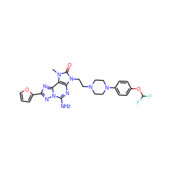 Cn1c(=O)n(CCN2CCN(c3ccc(OC(F)F)cc3)CC2)c2nc(N)n3nc(-c4ccco4)nc3c21 ZINC000148698554