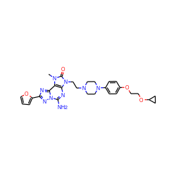 Cn1c(=O)n(CCN2CCN(c3ccc(OCCOC4CC4)cc3)CC2)c2nc(N)n3nc(-c4ccco4)nc3c21 ZINC000148691107