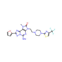 Cn1c(=O)n(CCN2CCN(c3nc(C(F)(F)F)cs3)CC2)c2nc(N)n3nc(-c4ccco4)nc3c21 ZINC000148693367