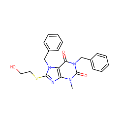 Cn1c(=O)n(Cc2ccccc2)c(=O)c2c1nc(SCCO)n2Cc1ccccc1 ZINC000002361683