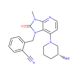 Cn1c(=O)n(Cc2ccccc2C#N)c2c(N3CCC[C@@H](N)C3)ccnc21 ZINC000199371127