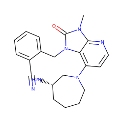 Cn1c(=O)n(Cc2ccccc2C#N)c2c(N3CCCC[C@H](N)C3)ccnc21 ZINC000199368320