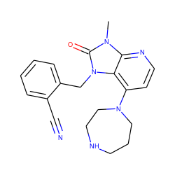 Cn1c(=O)n(Cc2ccccc2C#N)c2c(N3CCCNCC3)ccnc21 ZINC000199368369