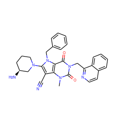 Cn1c(=O)n(Cc2nccc3ccccc23)c(=O)c2c1c(C#N)c(N1CCC[C@H](N)C1)n2Cc1ccccc1 ZINC000073274434