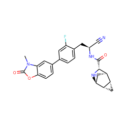 Cn1c(=O)oc2ccc(-c3ccc(C[C@@H](C#N)NC(=O)[C@H]4N[C@H]5C[C@@H]4[C@@H]4C[C@H]54)c(F)c3)cc21 ZINC000220466408