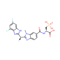 Cn1c([C@@H](F)c2nc3c(F)cc(F)cc3[nH]2)nc2ccc(C(=O)N[C@@H](CP(=O)(O)O)C(=O)O)cc21 ZINC000013860259