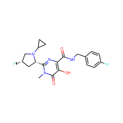 Cn1c([C@@H]2C[C@H](F)CN2C2CC2)nc(C(=O)NCc2ccc(F)cc2)c(O)c1=O ZINC000058592462