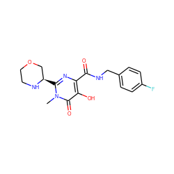 Cn1c([C@@H]2COCCN2)nc(C(=O)NCc2ccc(F)cc2)c(O)c1=O ZINC000014979320