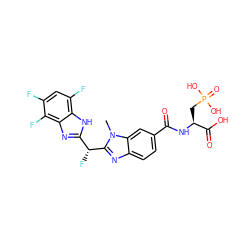 Cn1c([C@H](F)c2nc3c(F)c(F)cc(F)c3[nH]2)nc2ccc(C(=O)N[C@@H](CP(=O)(O)O)C(=O)O)cc21 ZINC000003587744