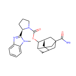 Cn1c([C@H]2CCCN2C(=O)OC2[C@H]3CC4C[C@H]2CC(C(N)=O)(C4)C3)nc2ccccc21 ZINC001772578741