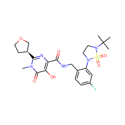 Cn1c([C@H]2CCOC2)nc(C(=O)NCc2ccc(F)cc2N2CCN(C(C)(C)C)S2(=O)=O)c(O)c1=O ZINC000299829394