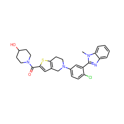 Cn1c(-c2cc(N3CCc4sc(C(=O)N5CCC(O)CC5)cc4C3)ccc2Cl)nc2ccccc21 ZINC000653861102