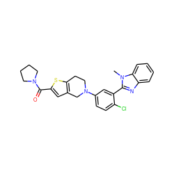 Cn1c(-c2cc(N3CCc4sc(C(=O)N5CCCC5)cc4C3)ccc2Cl)nc2ccccc21 ZINC000653861071