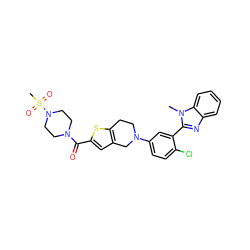 Cn1c(-c2cc(N3CCc4sc(C(=O)N5CCN(S(C)(=O)=O)CC5)cc4C3)ccc2Cl)nc2ccccc21 ZINC000653899318