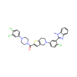 Cn1c(-c2cc(N3CCc4sc(C(=O)N5CCN(c6ccc(Cl)c(Cl)c6)CC5)cc4C3)ccc2Cl)nc2ccccc21 ZINC000653903311