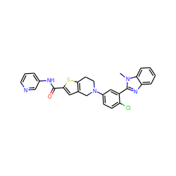 Cn1c(-c2cc(N3CCc4sc(C(=O)Nc5cccnc5)cc4C3)ccc2Cl)nc2ccccc21 ZINC000653903387