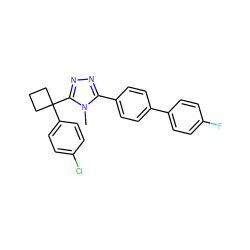 Cn1c(-c2ccc(-c3ccc(F)cc3)cc2)nnc1C1(c2ccc(Cl)cc2)CCC1 ZINC000040956730