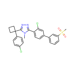 Cn1c(-c2ccc(-c3cccc(S(C)(=O)=O)c3)cc2Cl)nnc1C1(c2ccc(Cl)cc2)CCC1 ZINC000040954711