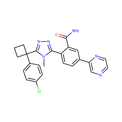 Cn1c(-c2ccc(-c3cnccn3)cc2C(N)=O)nnc1C1(c2ccc(Cl)cc2)CCC1 ZINC000071317721