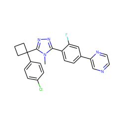 Cn1c(-c2ccc(-c3cnccn3)cc2F)nnc1C1(c2ccc(Cl)cc2)CCC1 ZINC000071330044