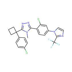 Cn1c(-c2ccc(-n3ccnc3C(F)(F)F)cc2Cl)nnc1C1(c2ccc(Cl)cc2)CCC1 ZINC000040976157