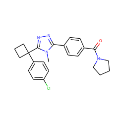 Cn1c(-c2ccc(C(=O)N3CCCC3)cc2)nnc1C1(c2ccc(Cl)cc2)CCC1 ZINC000071296388