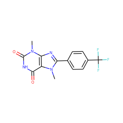 Cn1c(-c2ccc(C(F)(F)F)cc2)nc2c1c(=O)[nH]c(=O)n2C ZINC000013832732