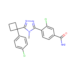 Cn1c(-c2ccc(C(N)=O)cc2Cl)nnc1C1(c2ccc(Cl)cc2)CCC1 ZINC000071315860