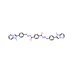 Cn1c(-c2ccc(C=N[N]C(=O)c3ccc(C(=O)[N]N=Cc4ccc(-c5c[n+]6ccccc6n5C)cc4)cc3)cc2)c[n+]2ccccc12 ZINC000377852793