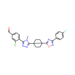 Cn1c(-c2ccc(C=O)cc2Cl)nnc1C12CCC(c3nc(-c4ccc(F)cc4)no3)(CC1)CC2 ZINC000029126540