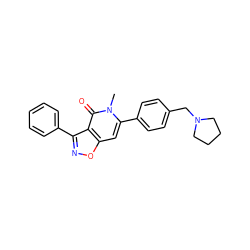 Cn1c(-c2ccc(CN3CCCC3)cc2)cc2onc(-c3ccccc3)c2c1=O ZINC001772633118