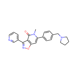 Cn1c(-c2ccc(CN3CCCC3)cc2)cc2onc(-c3cccnc3)c2c1=O ZINC001772601253