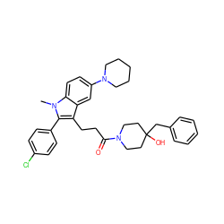 Cn1c(-c2ccc(Cl)cc2)c(CCC(=O)N2CCC(O)(Cc3ccccc3)CC2)c2cc(N3CCCCC3)ccc21 ZINC000028233916