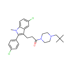 Cn1c(-c2ccc(Cl)cc2)c(CCC(=O)N2CCN(CC(C)(C)C)CC2)c2cc(Cl)ccc21 ZINC000026821706