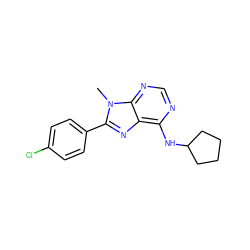 Cn1c(-c2ccc(Cl)cc2)nc2c(NC3CCCC3)ncnc21 ZINC000038237727