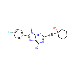 Cn1c(-c2ccc(F)cc2)nc2c(N)nc(C#CC3(O)CCCCC3)nc21 ZINC000013861451