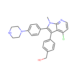 Cn1c(-c2ccc(N3CCNCC3)cc2)c(-c2ccc(CO)cc2)c2c(Cl)ccnc21 ZINC000117863352