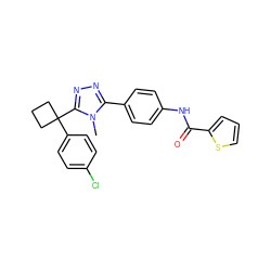 Cn1c(-c2ccc(NC(=O)c3cccs3)cc2)nnc1C1(c2ccc(Cl)cc2)CCC1 ZINC000071329913