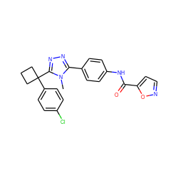 Cn1c(-c2ccc(NC(=O)c3ccno3)cc2)nnc1C1(c2ccc(Cl)cc2)CCC1 ZINC000071329653