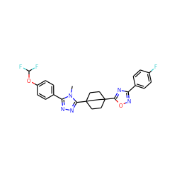 Cn1c(-c2ccc(OC(F)F)cc2)nnc1C12CCC(c3nc(-c4ccc(F)cc4)no3)(CC1)CC2 ZINC000029126539